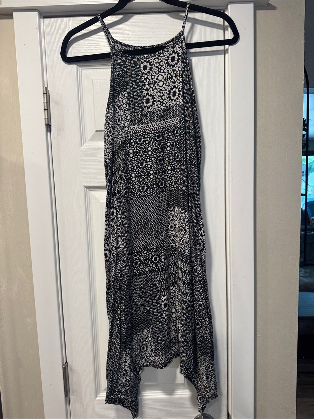 Sleeveless Black and White Asymmetrical Maxi Dress